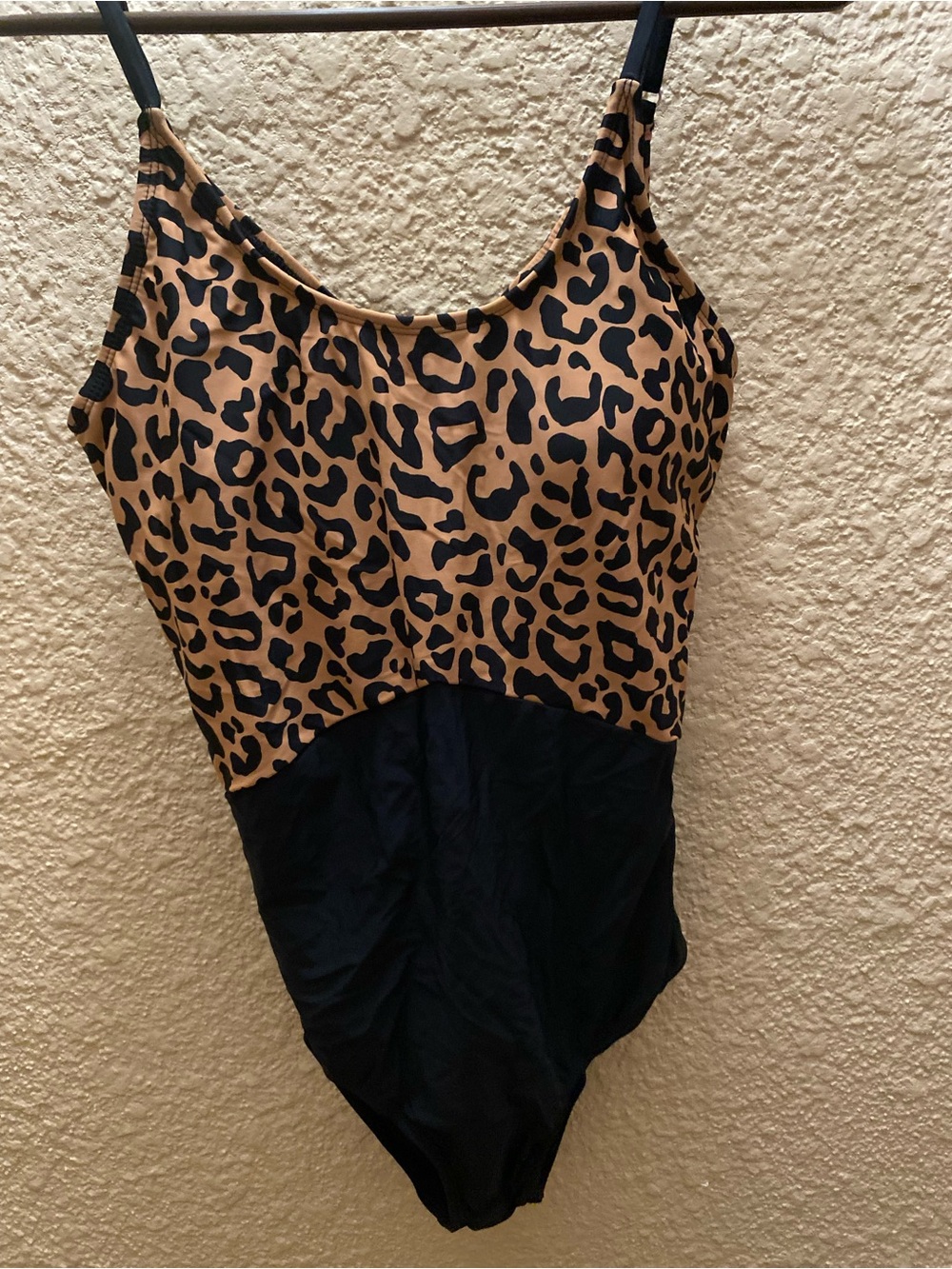 Leopard Print and Black One-Piece Swimsuit